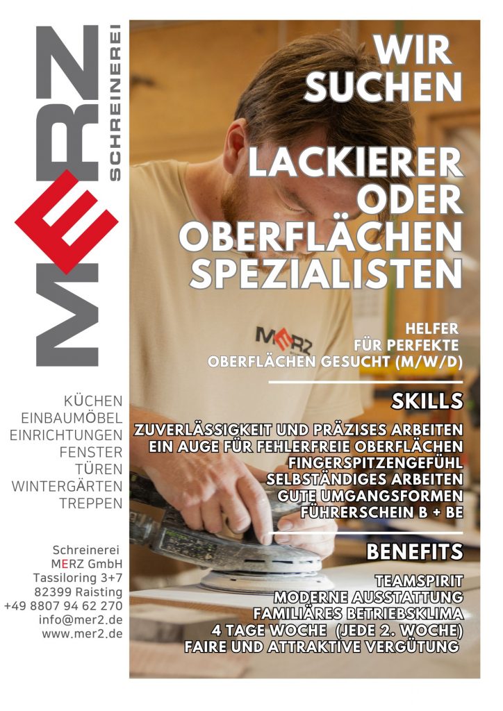 Schleifer, Lackierer, Oberflächenbearbeitung, Schreiner, Helfer